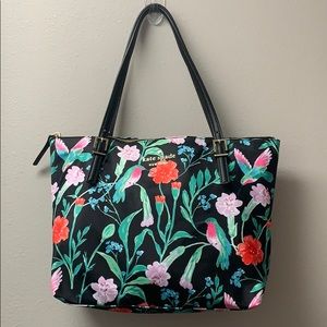 KATE SPADE NEW YORK FLORAL ZIPPERED TOTE FABRIC